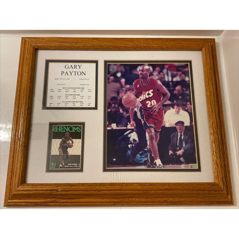 Gary Payton Seattle Sonics #20 Framed NBA Official Photo And Card With Stats